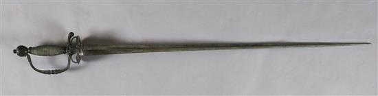 A 17th century English silver and steel hilt Horsemans sword, 37.5in.